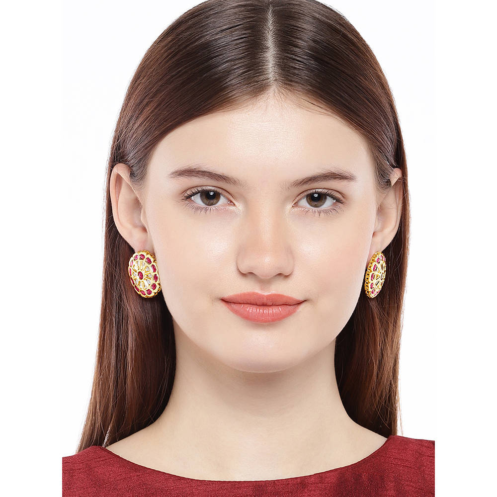 AccessHer Gold-Toned & Pink Circular Studs