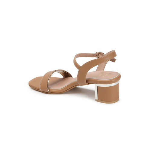 Buy Carlton London Tan Square Toe Casual Women Block Heel Sandals