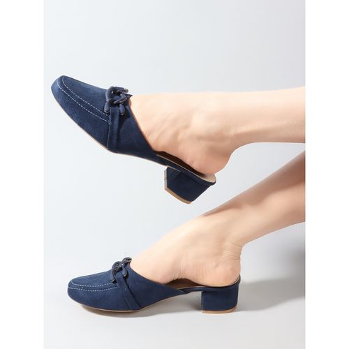 Carlton London Women Solid Navy Blue Block Heels Mules (EURO 37)