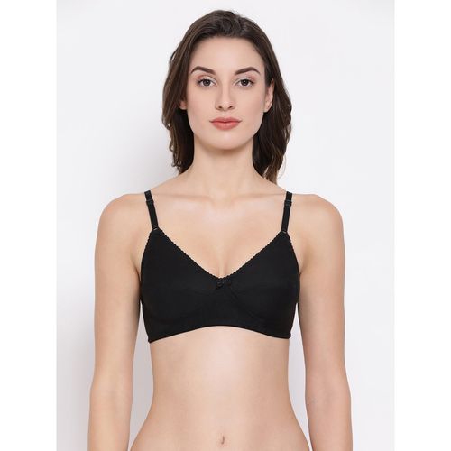 Buy Clovia Cotton Spandex Solid Non-Padded Full Cup Wire Free Everyday Bra  - Black Online