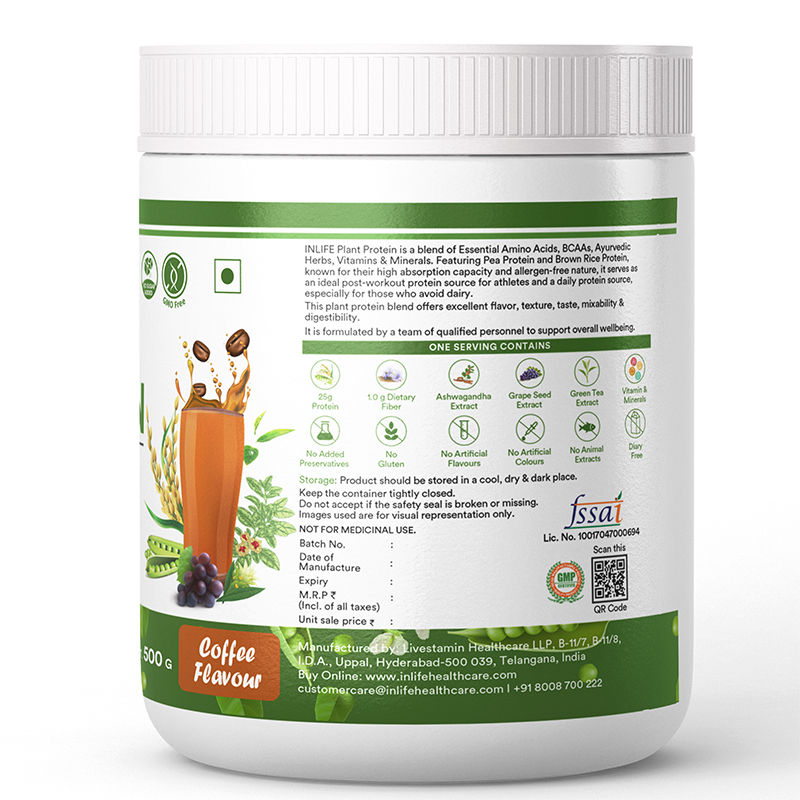 Buy Inlife Pea, Quinoa & Brown Rice Plant Protein Powder Coffee Online