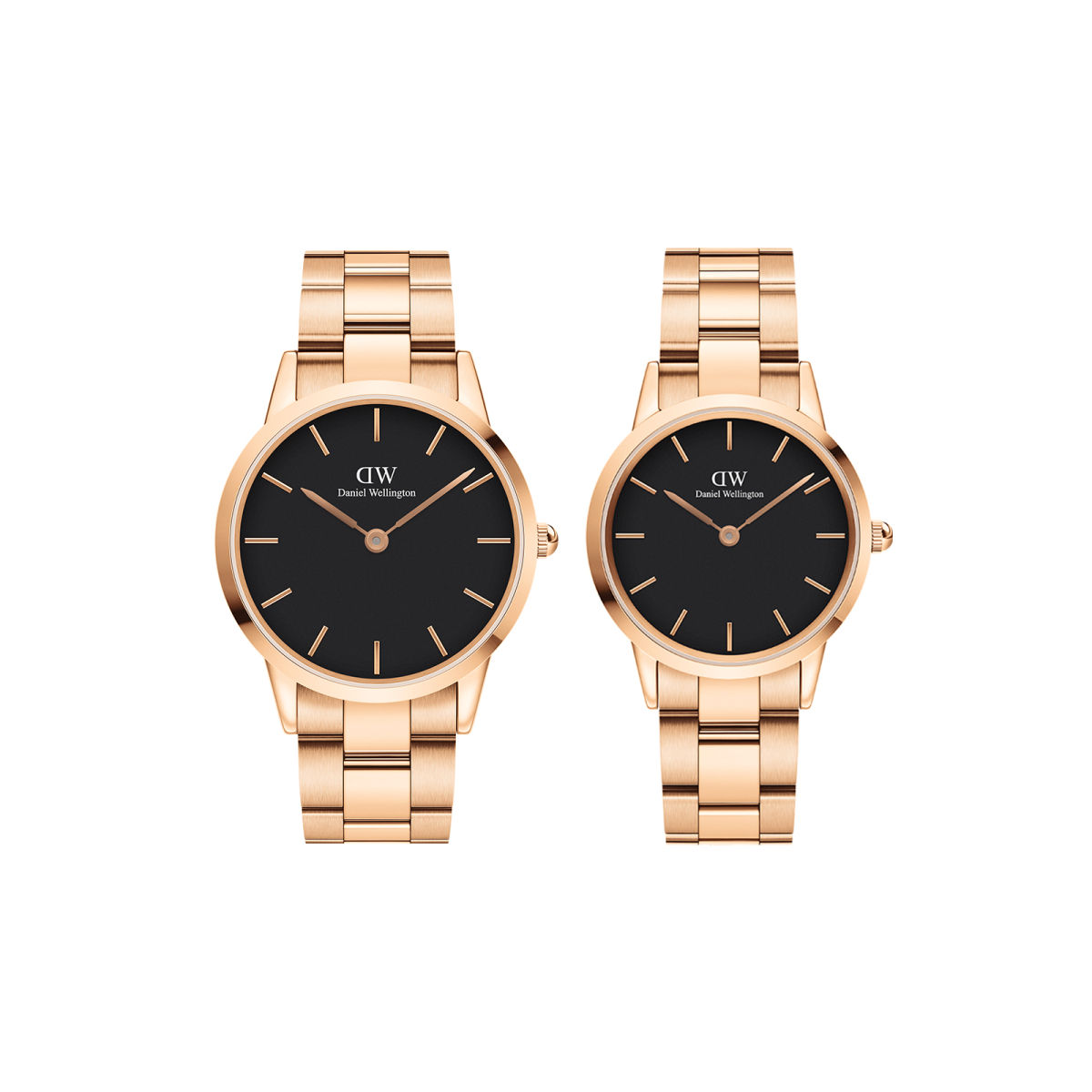 Daniel Wellington Couple Watch Gift Set Iconic Link Rose Gold Black Dial 40mm & 32mm Watch