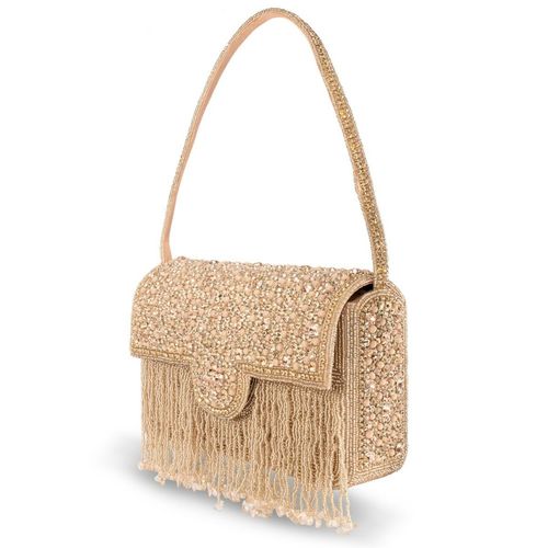 Peora Rose Gold Clutch Purses for Women Stone Studded Handmade Handbags Party Bridal Clutch (C25C)