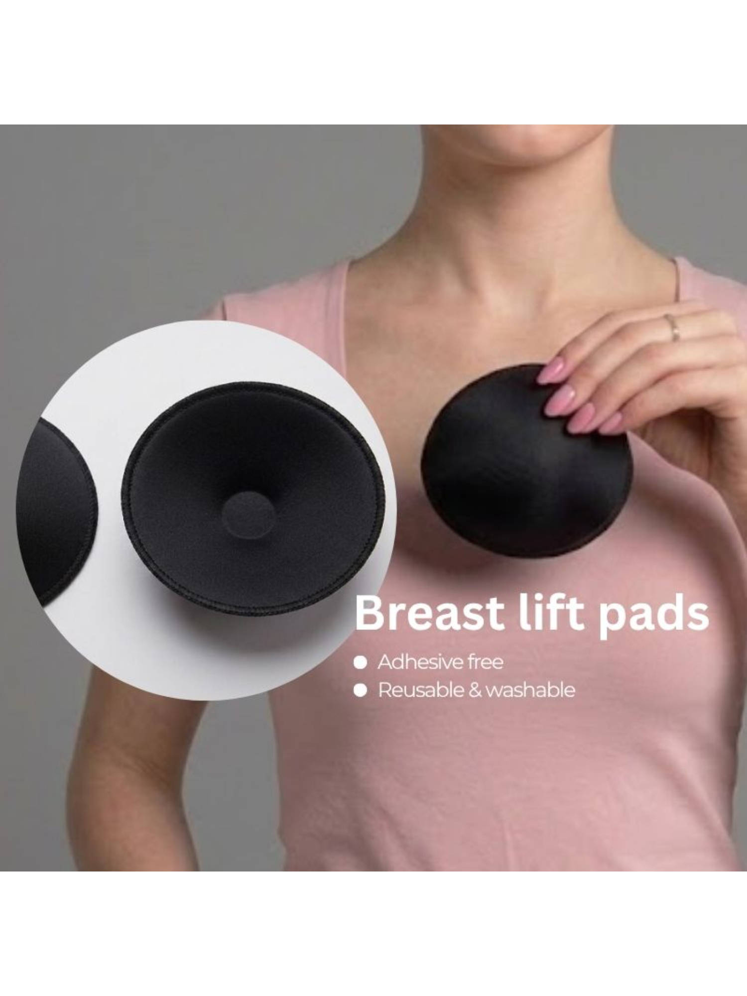Rheal Curve Women's Black Soft Lightweight Seamless Foam Removable 2 Pair of Bra Pads