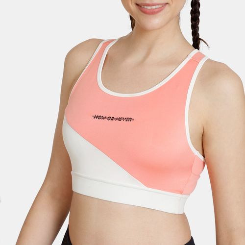 Zivame Zelocity Quick Dry Slip On Sports Bra With Removable Padding -  Desert Flower - Pink (2XL)