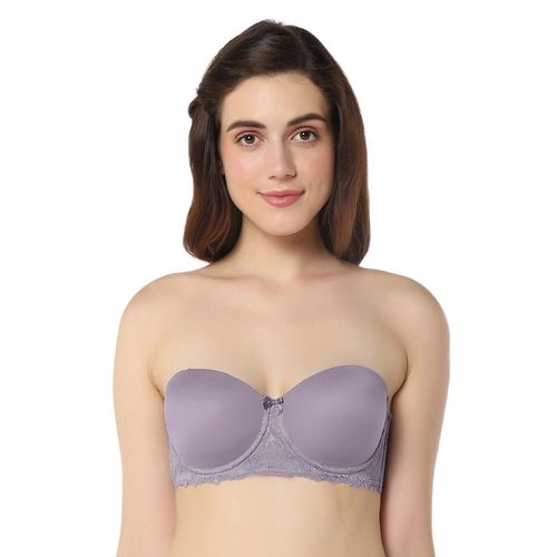 Buy Amante Lace Padded Wired Demi Coverage Strapless Balconette Bra-  Lavender Online