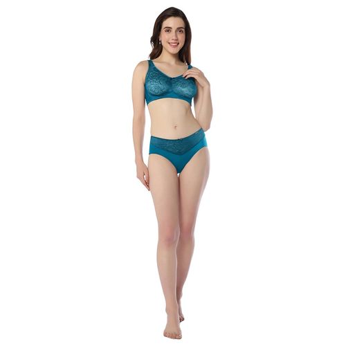 Buy Amante Lace Non Padded Non-Wired Full Coverage Elegant Support Bra-  Blue Online