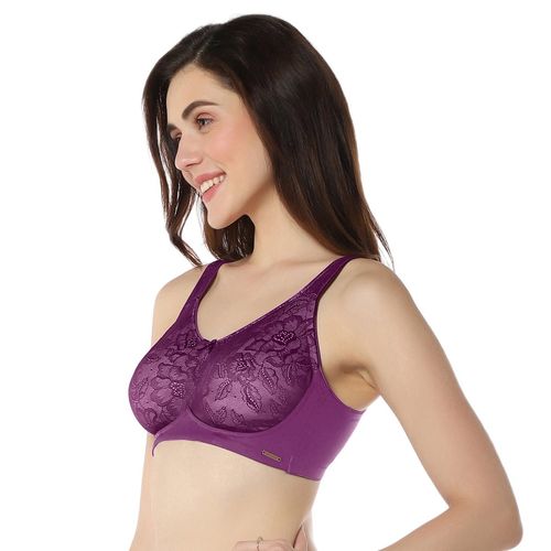 Buy Amante Lace Non Padded Non-Wired Full Coverage Elegant Support Bra-  Purple Online