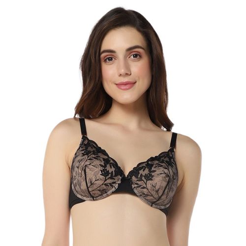Buy Amante Lace Padded Wired Demi Coverage Sheer Luxe Bra- Black
