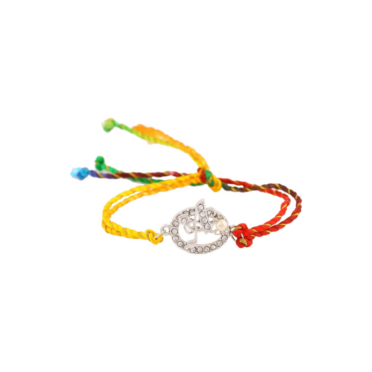 Estele Rhodium Plated Designer 'A' Inital Rakhi with Crystals & Fancy Silk Thread