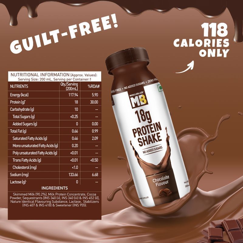 MuscleBlaze 18 G Protein Shake, No Added Sugar, Weight Management, Chocolate, Pack Of 6 Buy