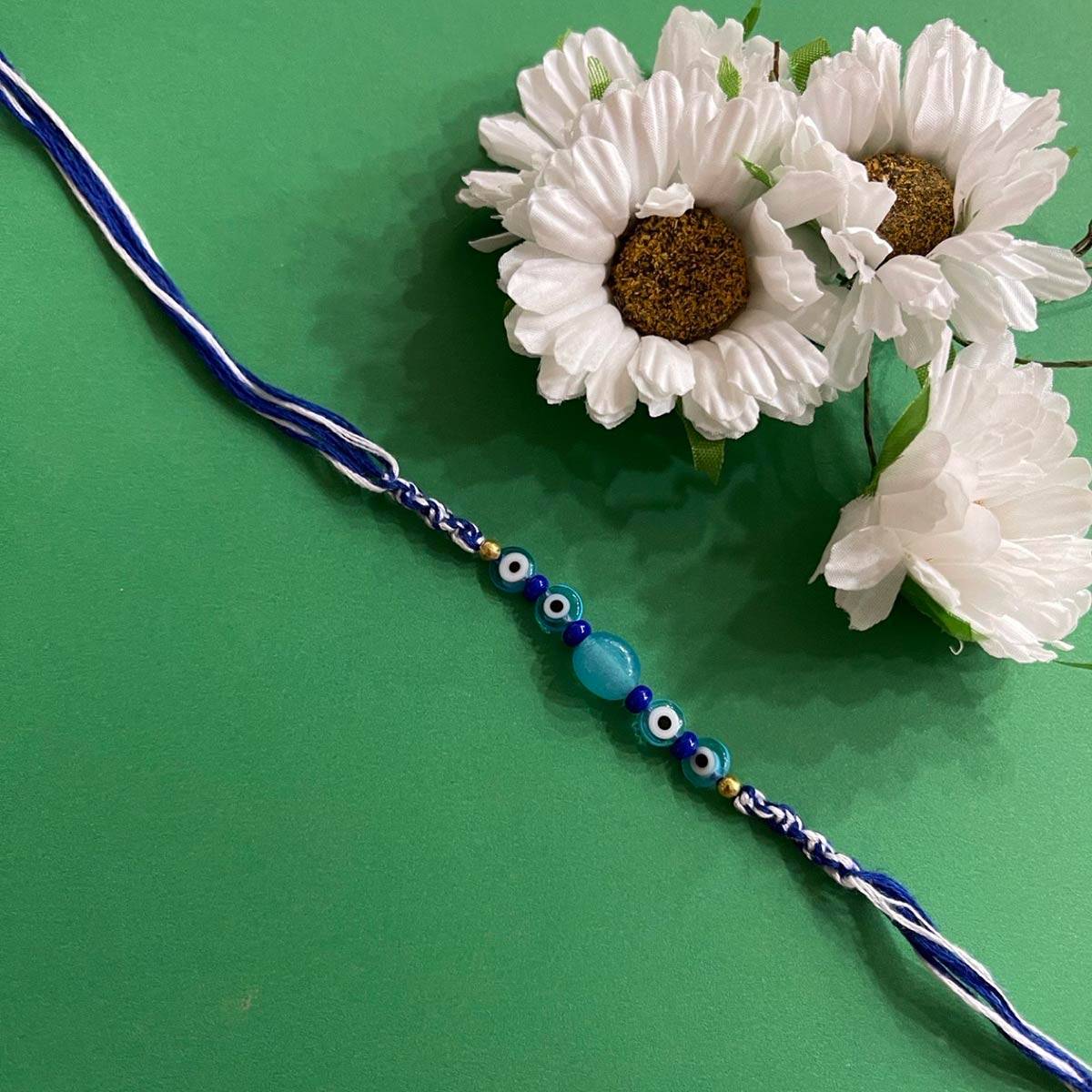 Digital Dress Room Designer Blue Evil Eye Rakhi Beads Thread Rakhi