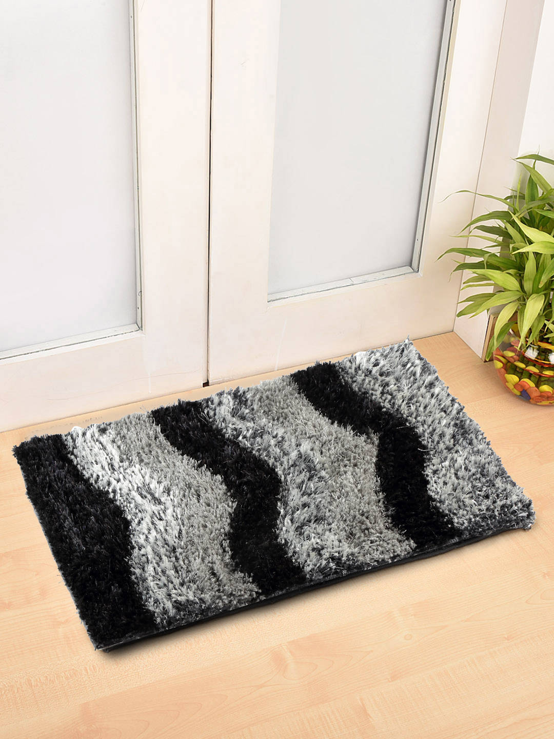 FABINALIV Black Abstract Polyester Door Mat