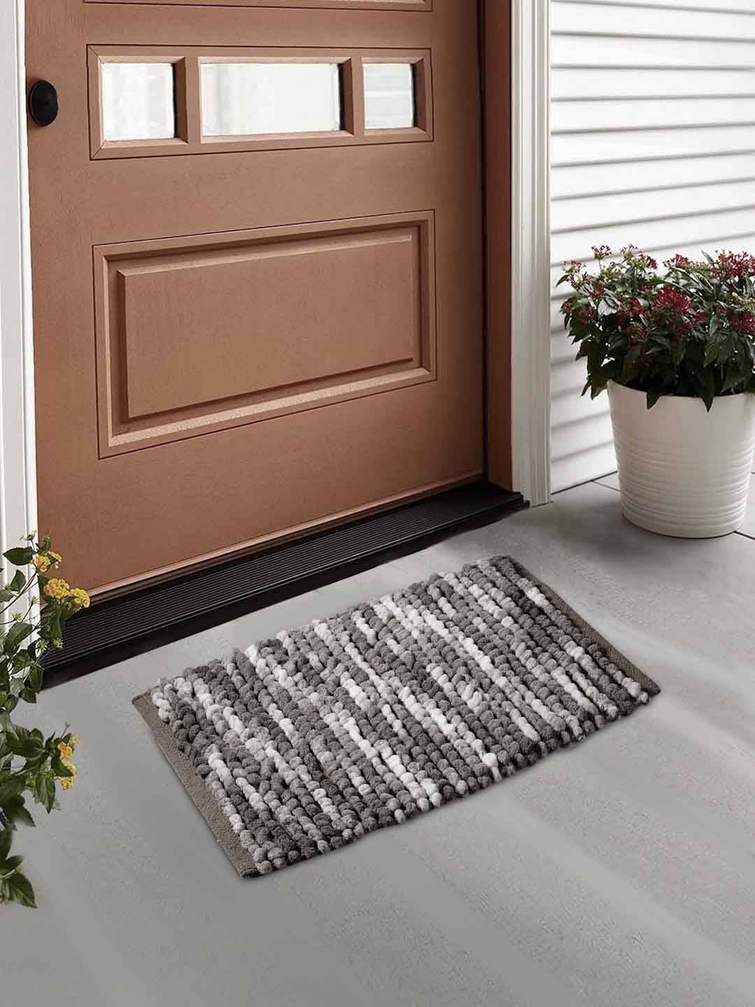 FABINALIV Brown Striped Cotton Blend Door Mat