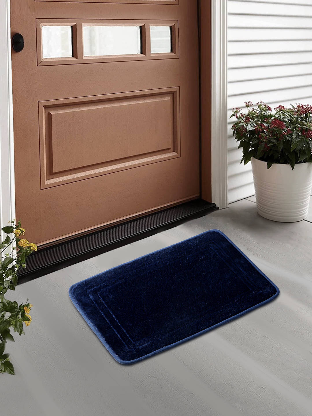 FABINALIV Blue Geometric Polyester Door Mat