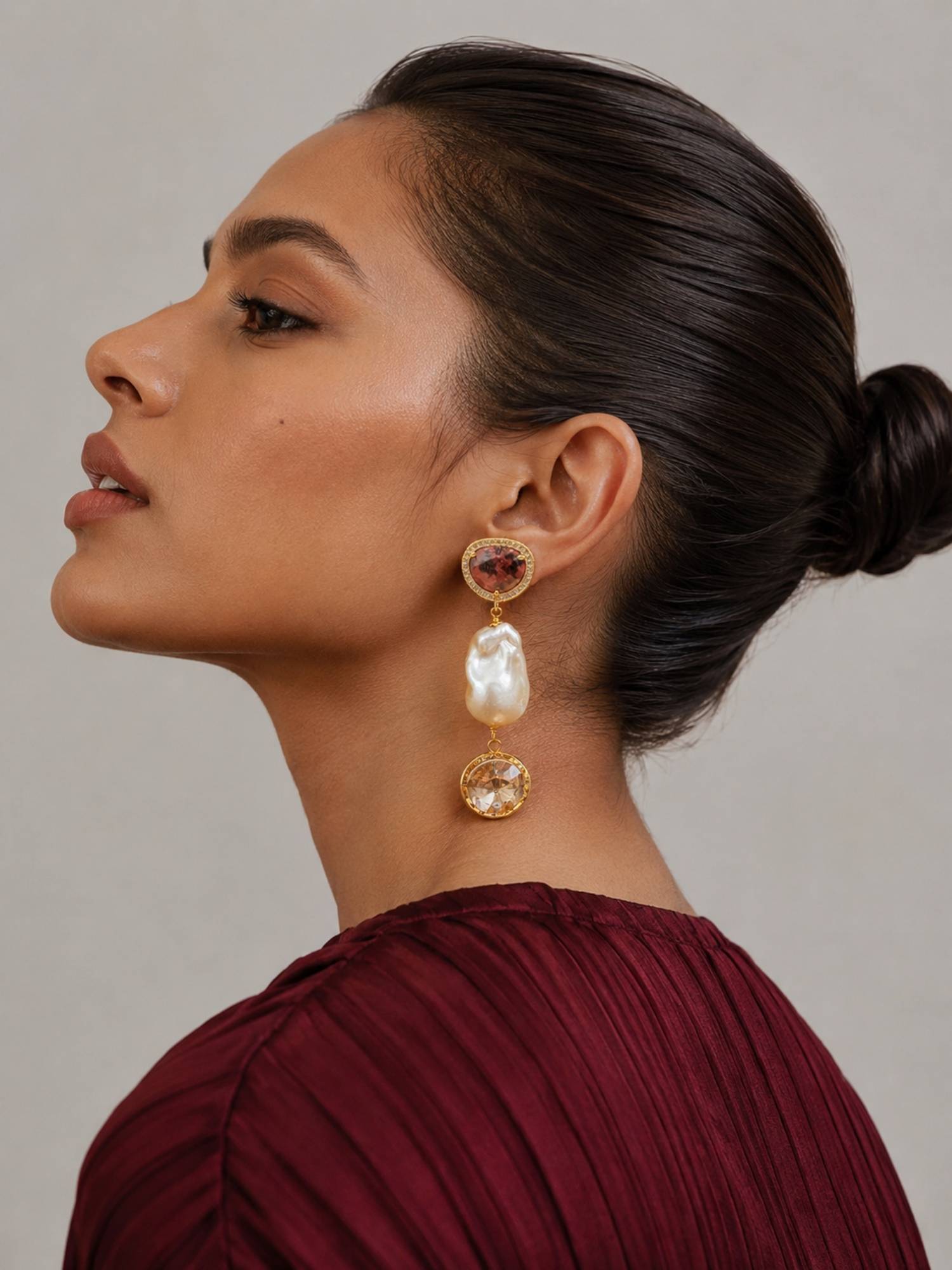 Curio Cottage Red Rose Baroque Pearl Drop Earrings