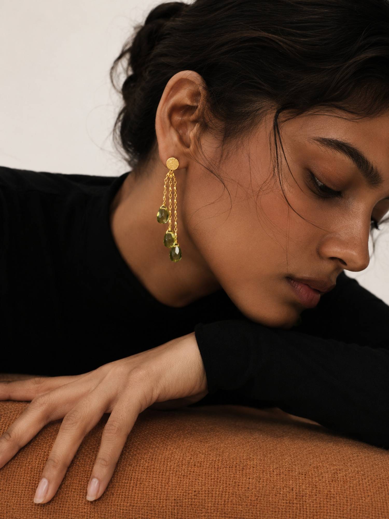Curio Cottage Sunlit Olive Tassel Drop Earrings