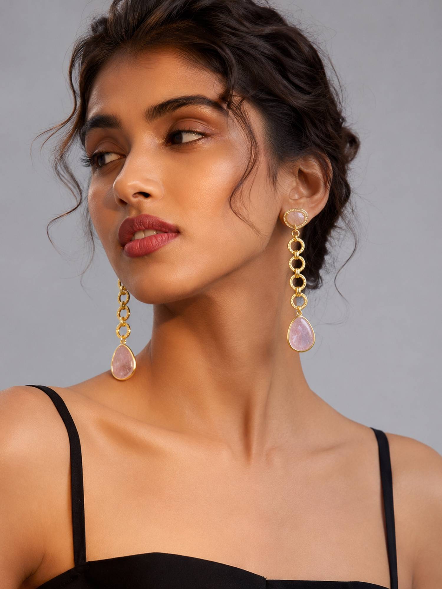 Curio Cottage Peach and Purple Dream Linked Drop Earrings