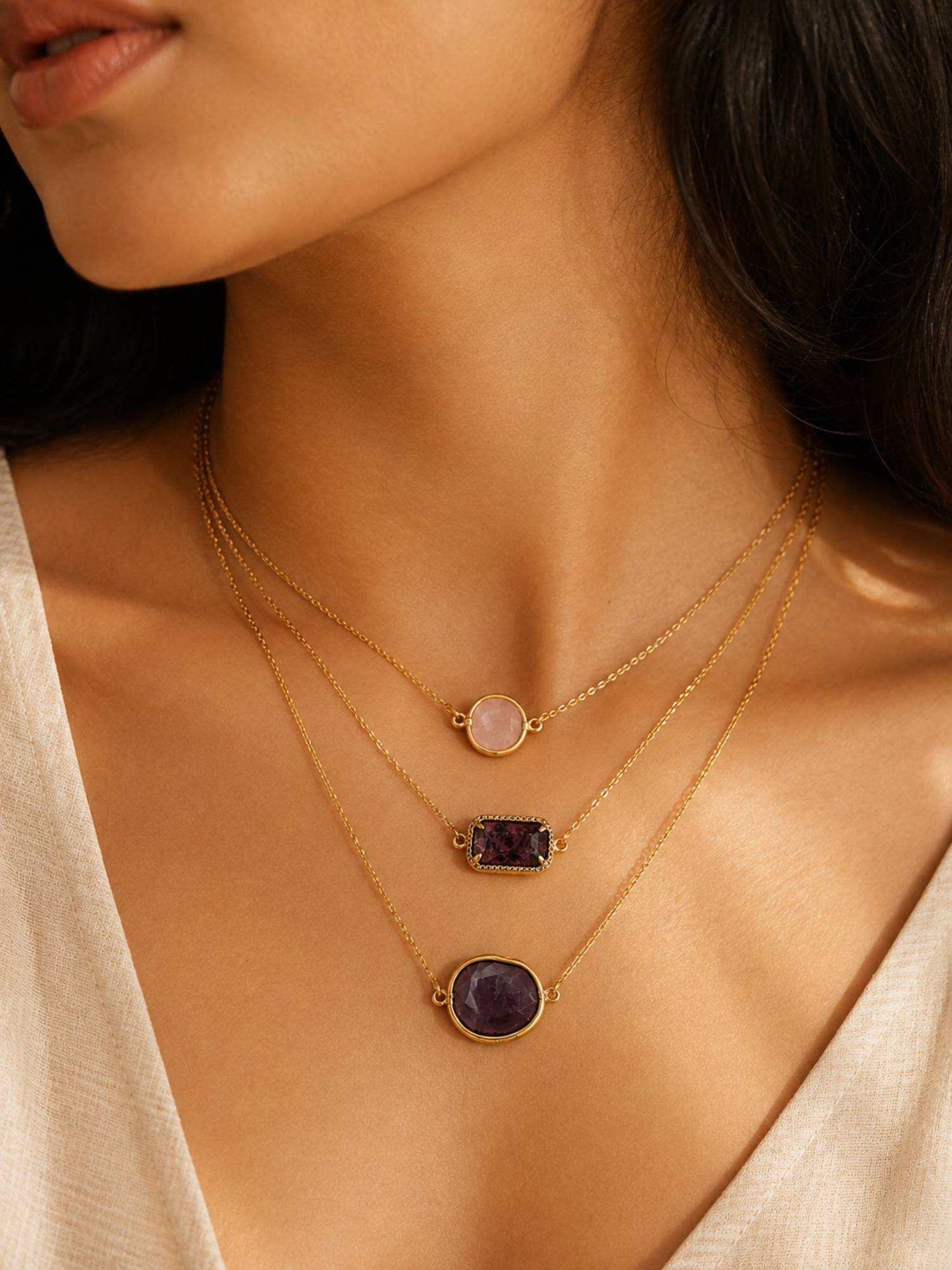 Curio Cottage Blush and Wine Plum Layered Necklace