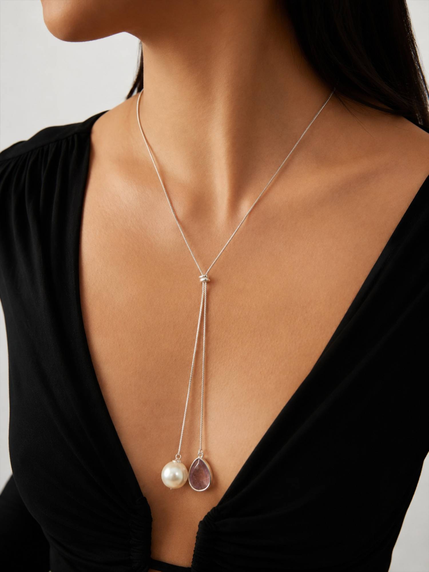 Curio Cottage Pearl Meets Purple Lariat Necklace