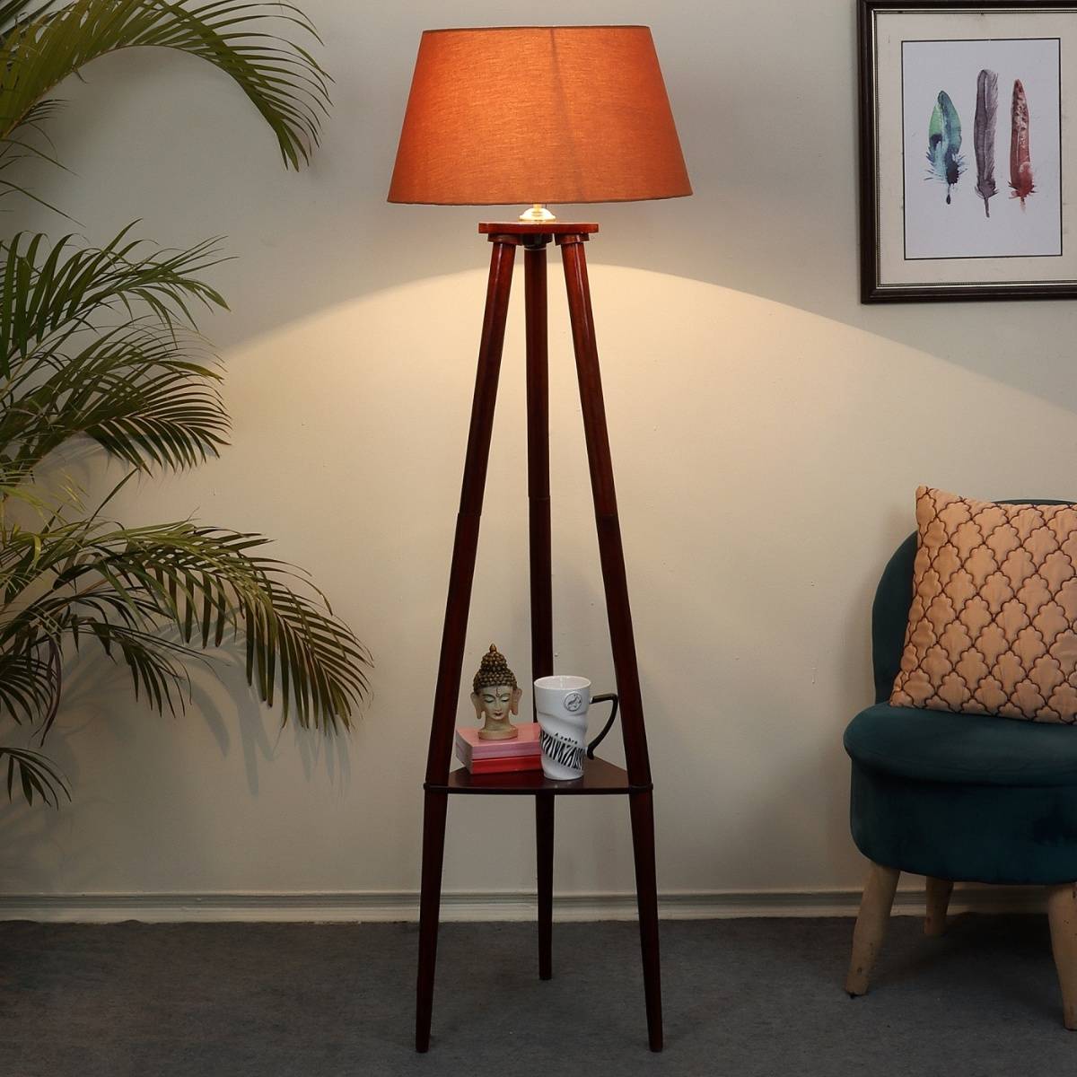 Tu Casa Floor Lamp Mango Wood Base & Brown Cotton Shade