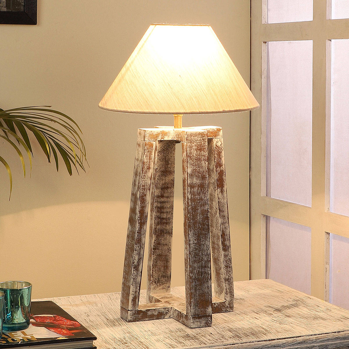 Tu Casa Table Lamp Mango Wood Base & Beige Cotton Shade
