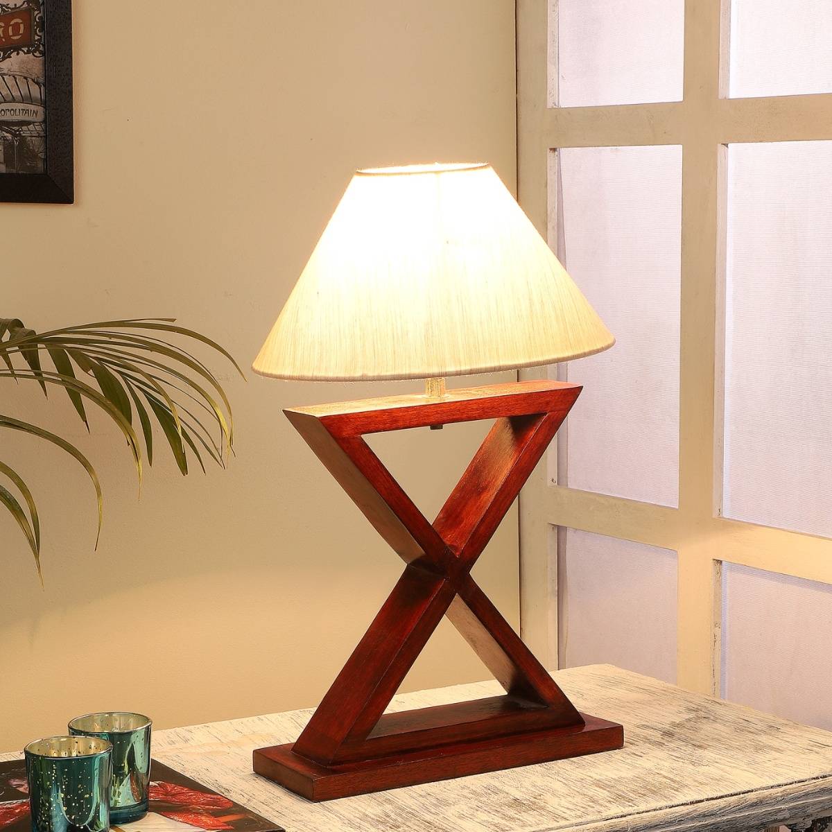Tu Casa Table Lamp Mango Wood Base & Off-White Cotton Shade