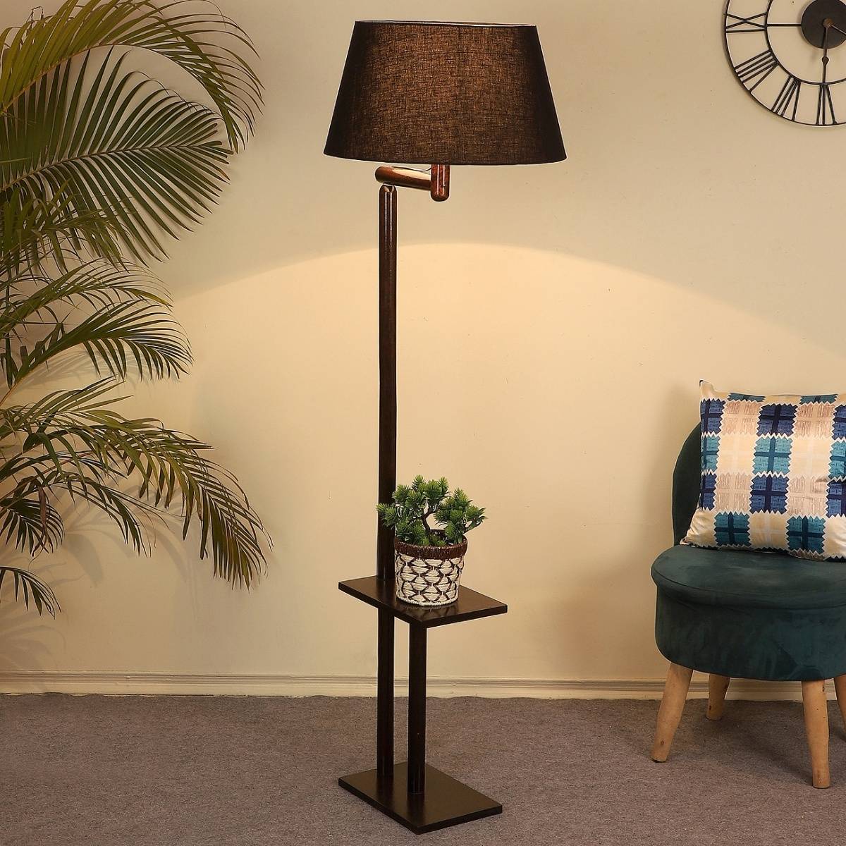 Tu Casa Floor Lamp Mango Wood Base & Black Cotton Shade
