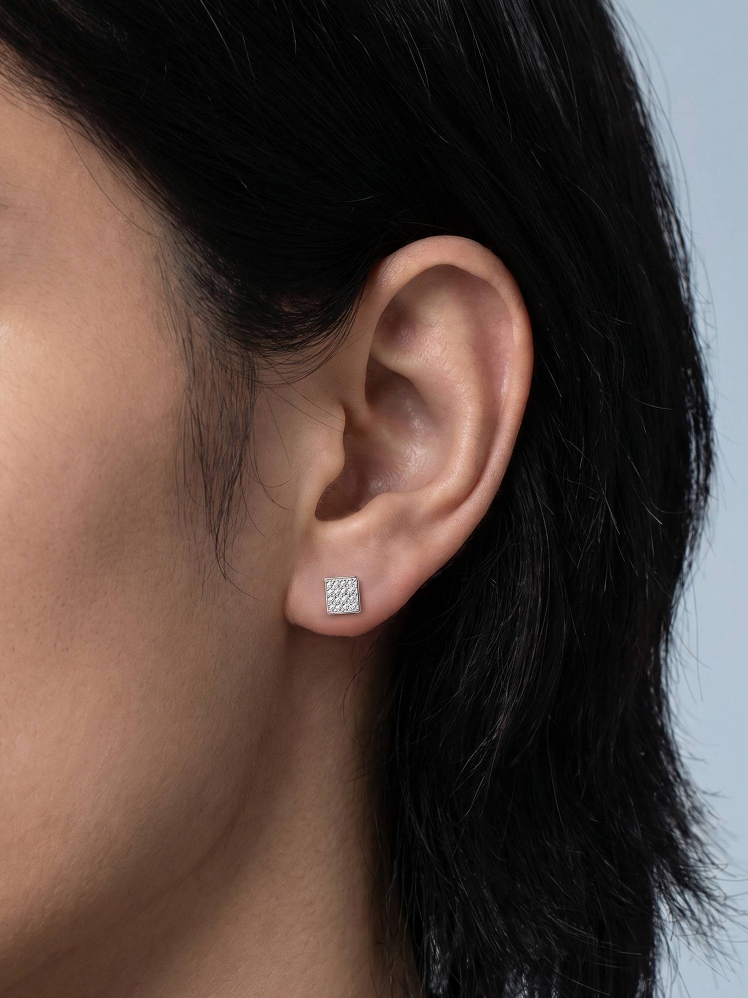 TOUCH925 Silver Square Cluster 925 White Unisex Stud Earring