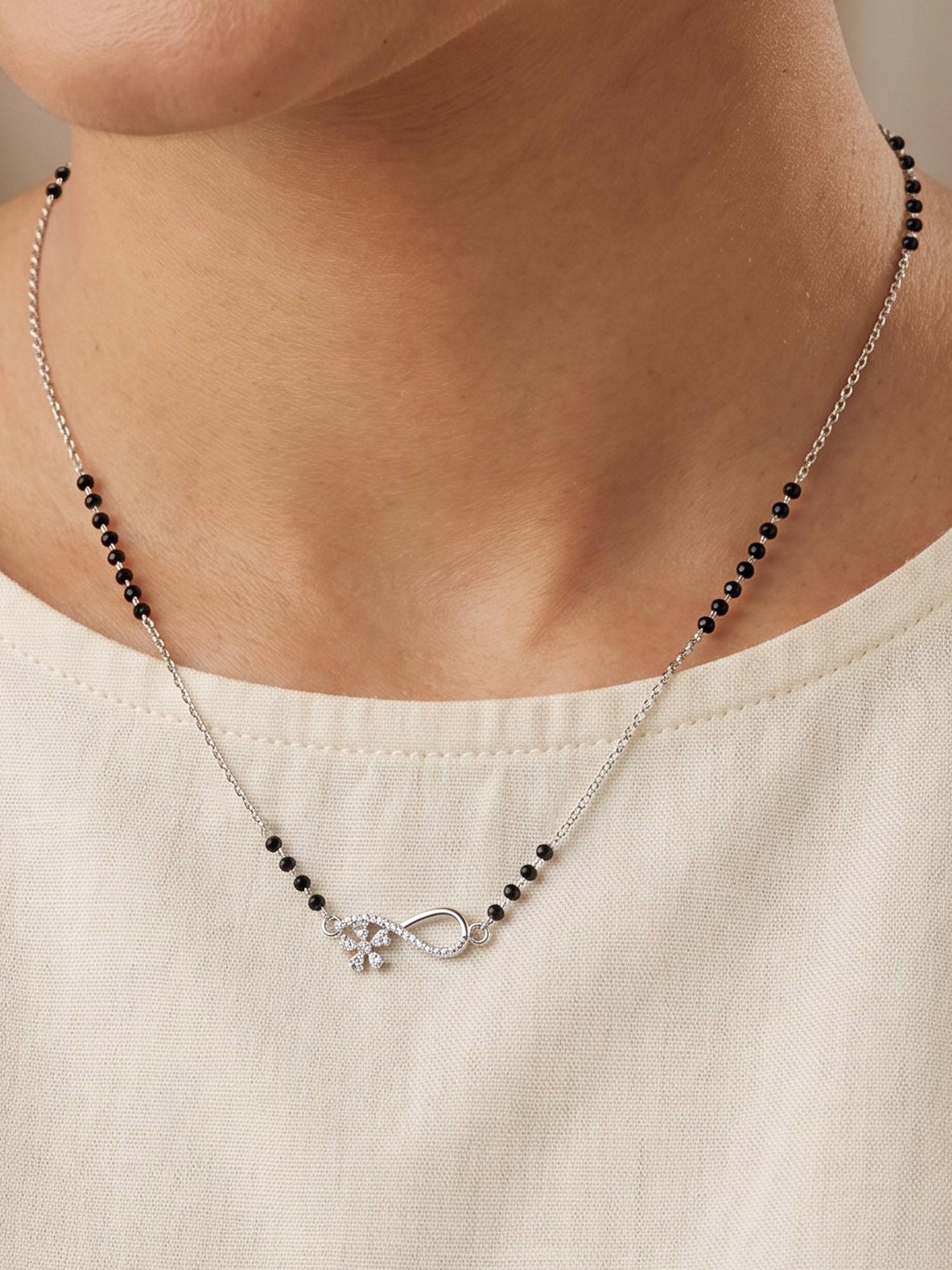TOUCH925 925 Sterling White Floral Infinity CZ Mangalsutra