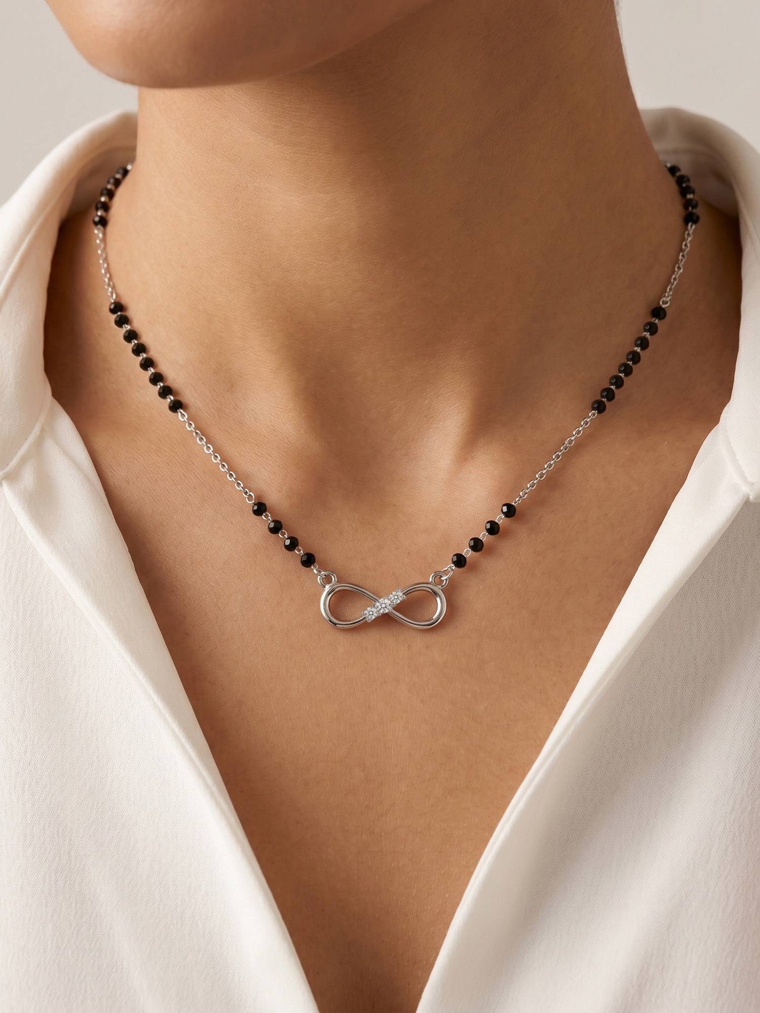 TOUCH925 925 Sterling White Triple Stone Infinity CZ Mangalsutra