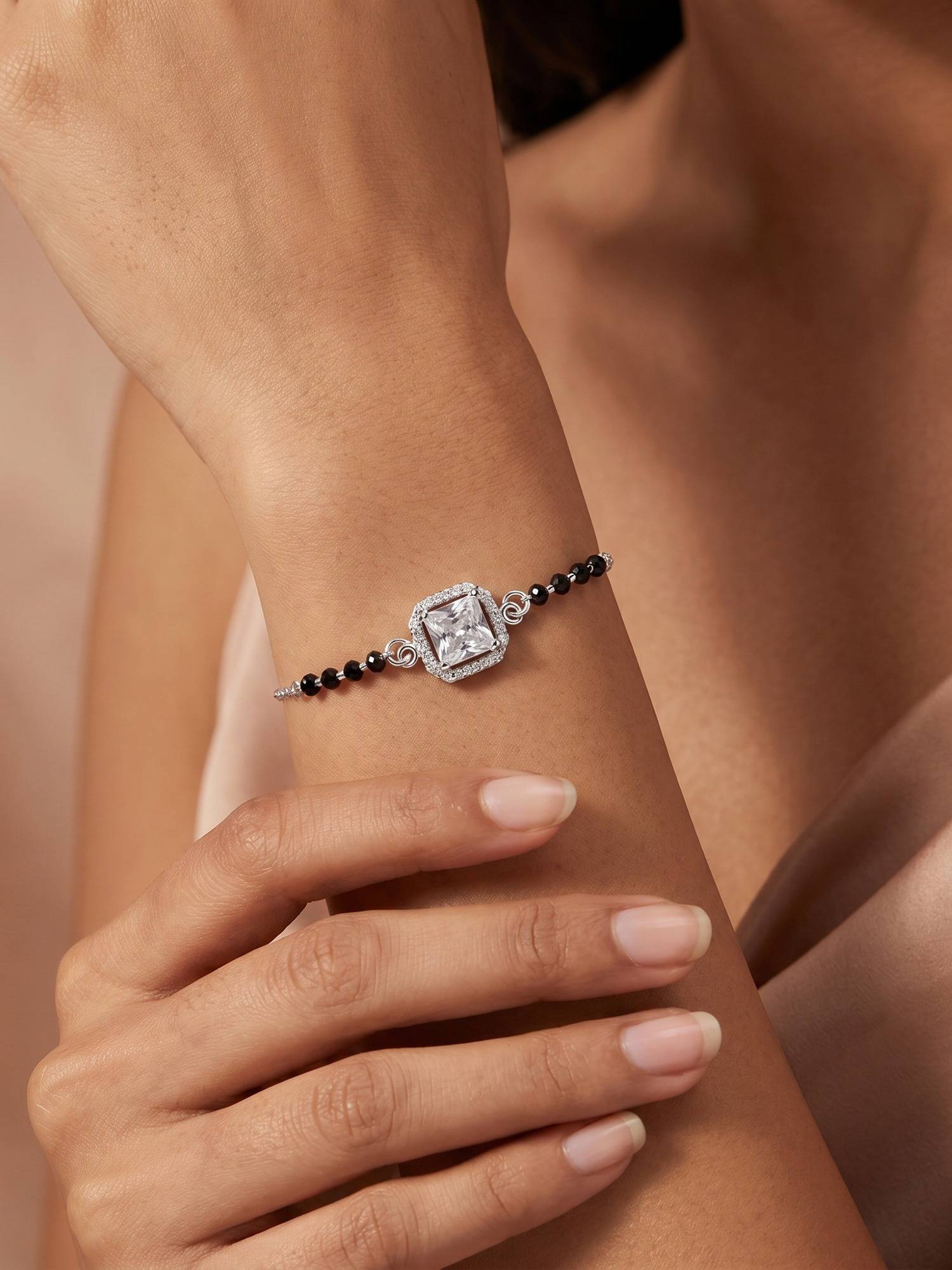TOUCH925 Pear-Cut Halo CZ 925 Multi-Color Bracelet