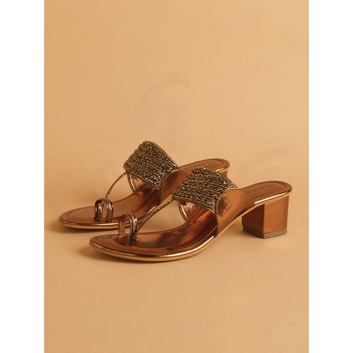 Eridani Embellished Bronze Inayat Kolhapuri Heels Buy Eridani