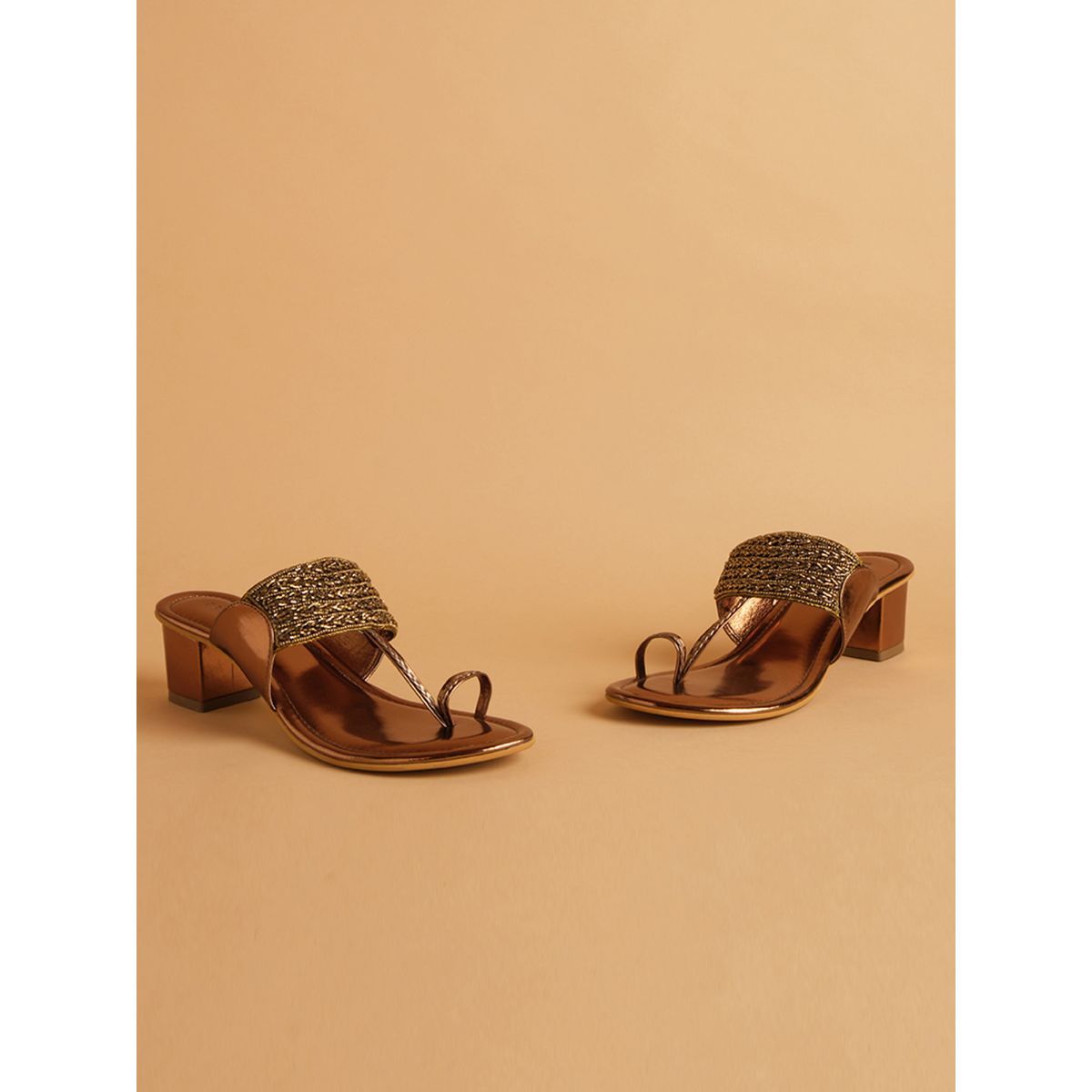 Eridani Embellished Bronze Inayat Kolhapuri Heels Buy Eridani