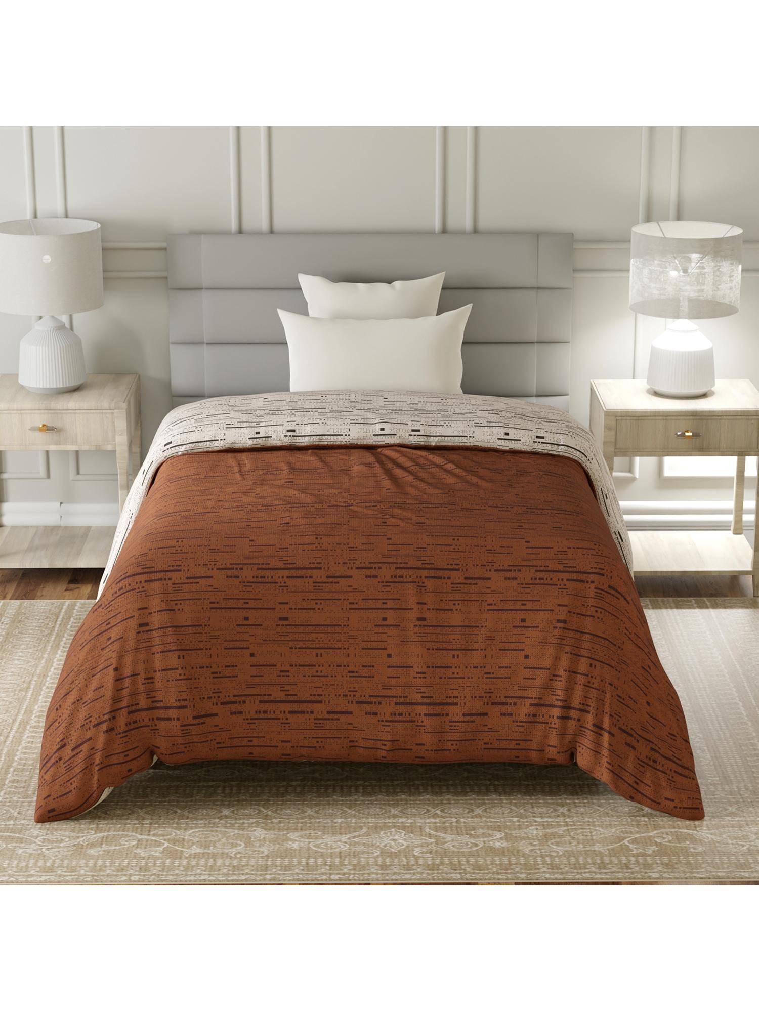 Layers Lumina Floret Cotton 144 TC Brown Abstract Single Reversible Comforter