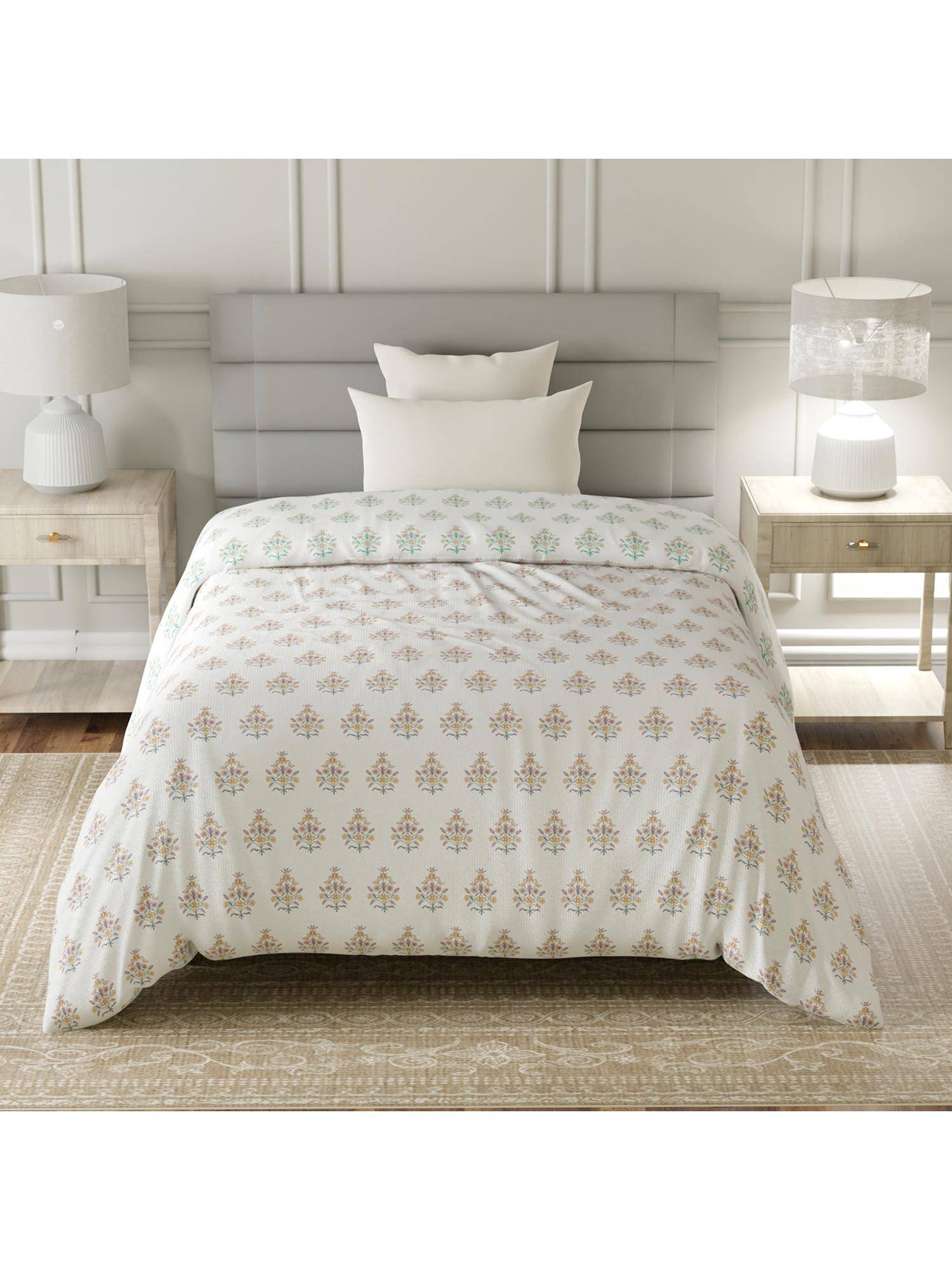 Layers Lumina Floret Cotton 144 TC White Floral Single Reversible Comforter