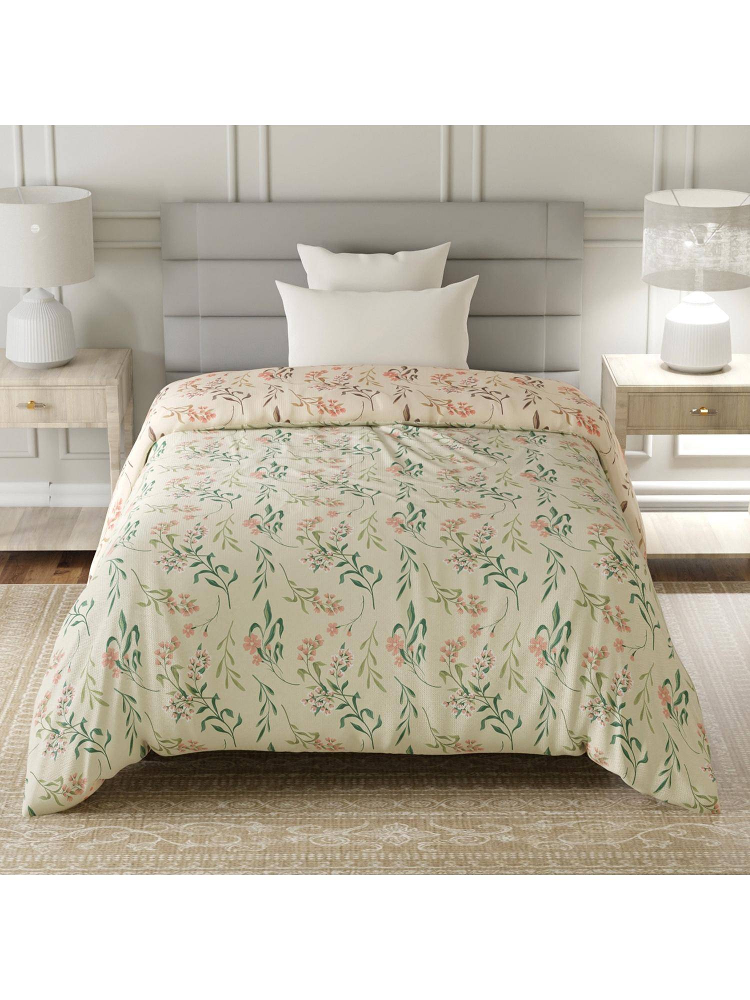 Layers Lumina Floret Cotton 144 TC Yellow Floral Single Reversible Comforter