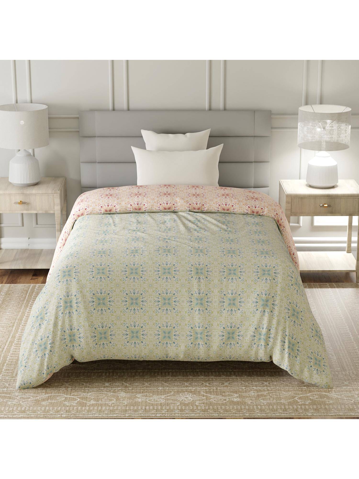 Layers Lumina Floret Cotton 144 TC Green Floral Single Reversible Comforter