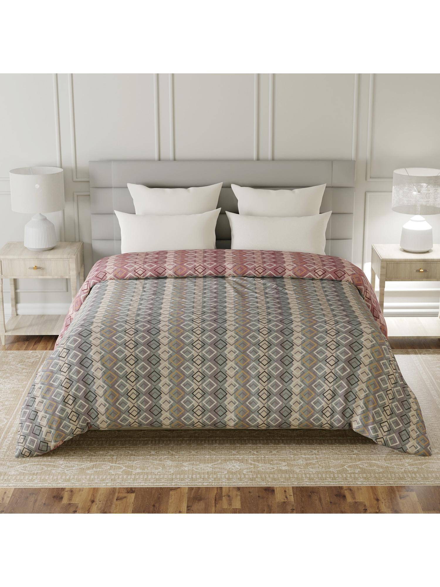 Layers Lumina Floret Cotton 144 TC Grey Geometric Double Reversible Comforter