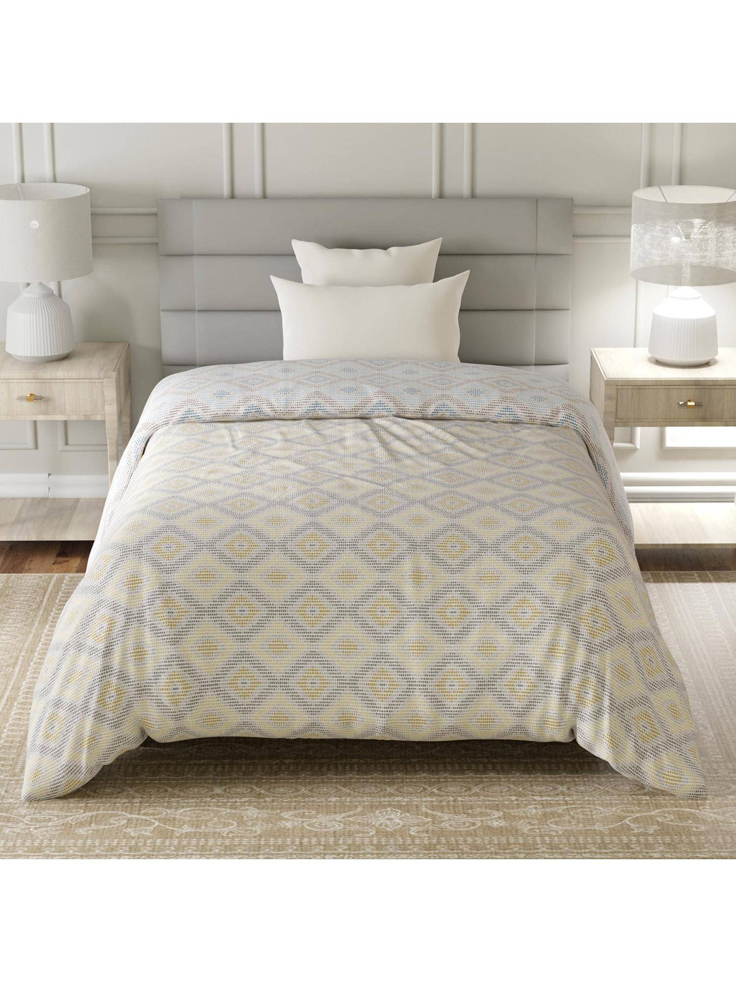 Layers Lumina Floret Cotton 144 TC Yellow Geometric Single Reversible Comforter