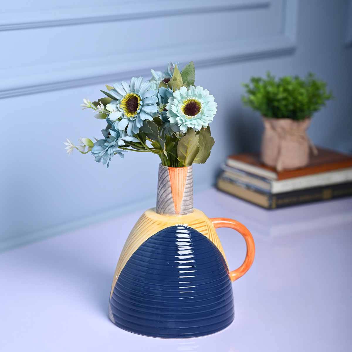 Voncasa Ceramic Blue & Yellow Color Vase