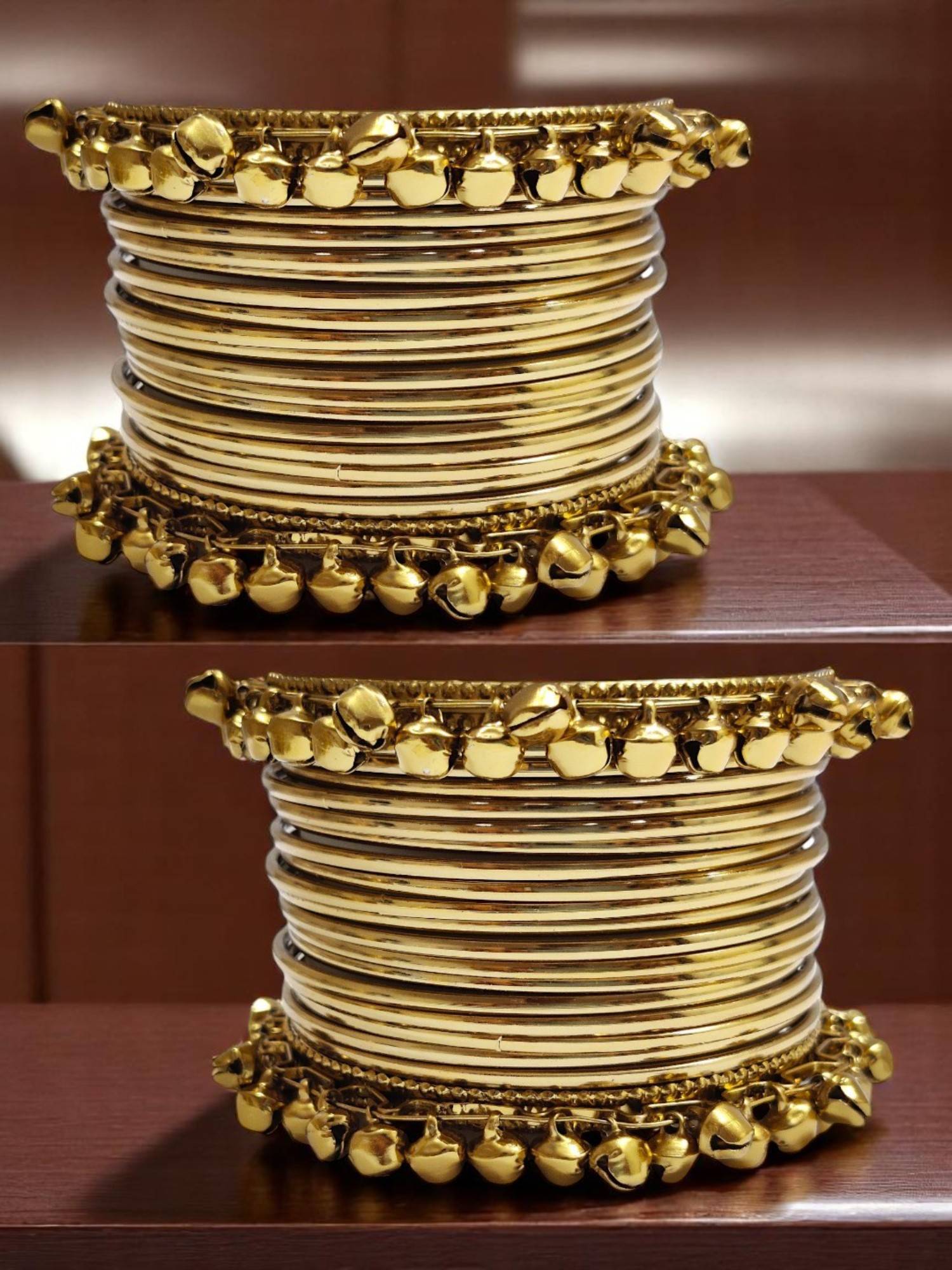 OOMPH Combo of 40 Gold Kashmiri Bangle Set - With Ghungroo - Size 2.6