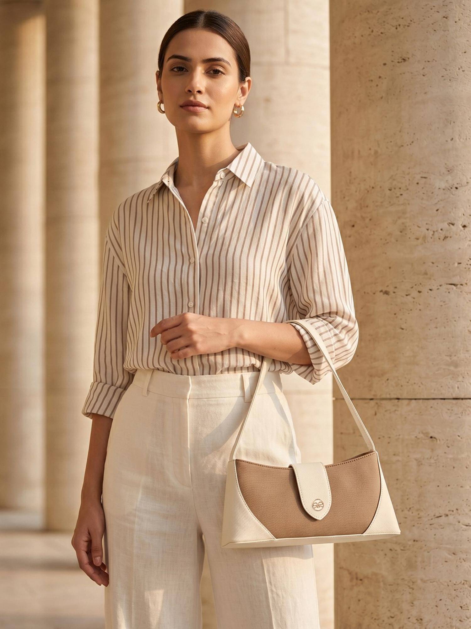 ROCIA By Regal Cream Women Smart Casual Colour Handbag
