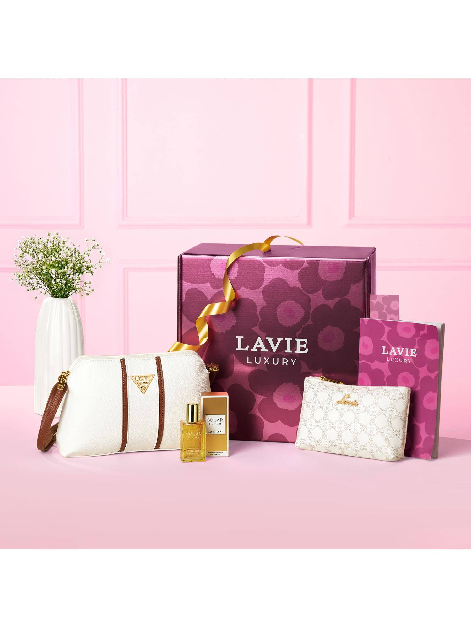 Lavie Luxe Roselle Bloom Women Handbag Giftset-White (Medium)