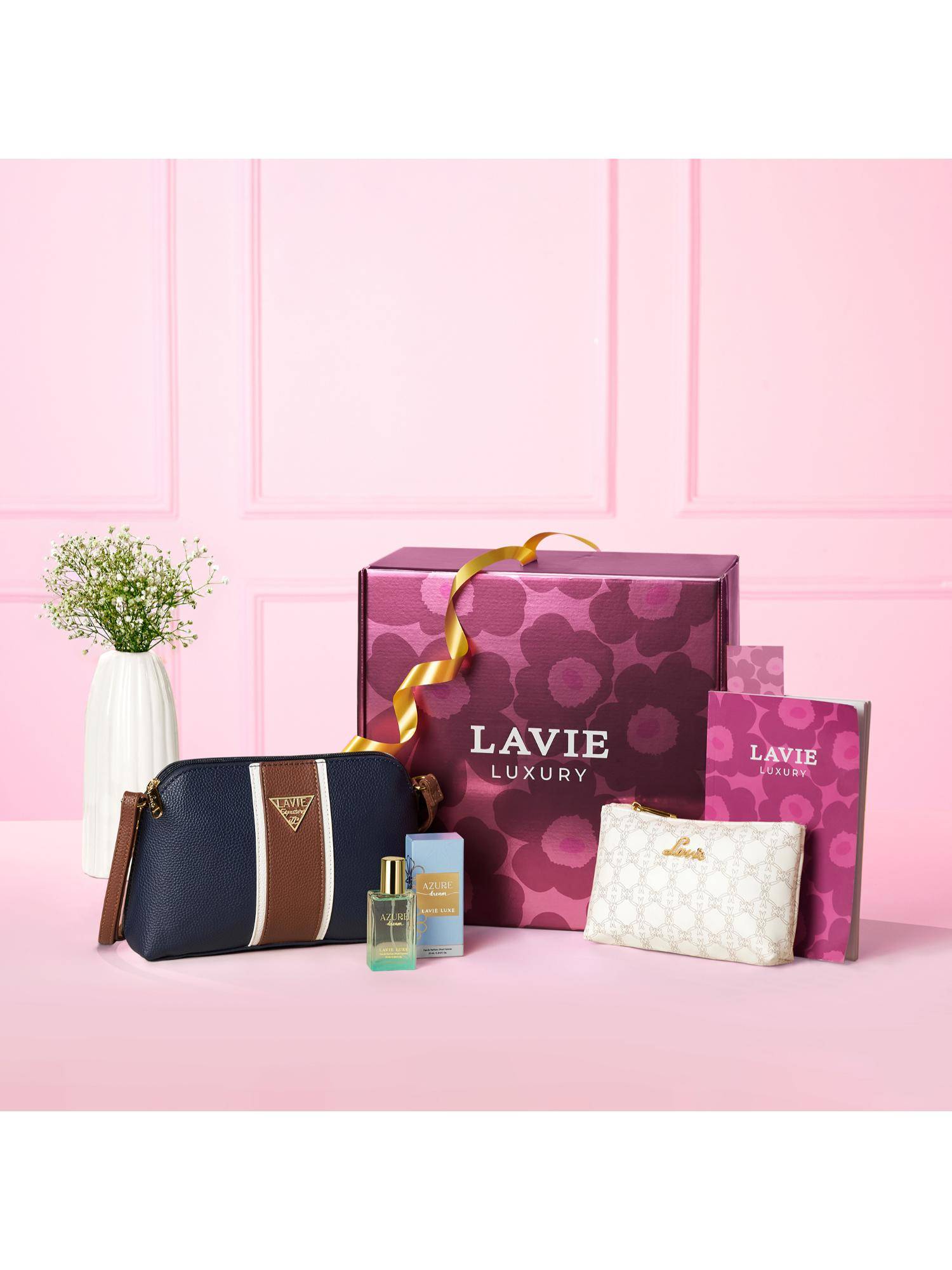 Lavie Luxe Roselle Dream -Women Handbag Giftset-Navy Blue (Medium)