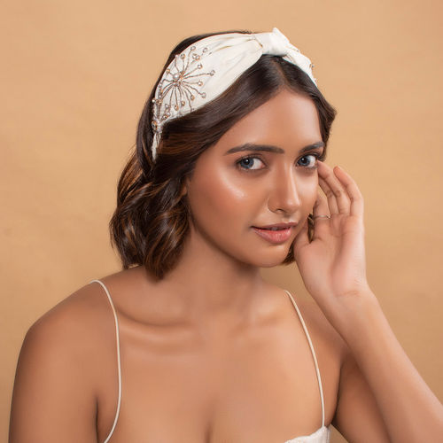Buy Toniq White Crystel Embellished Turban Knot Hair Band For