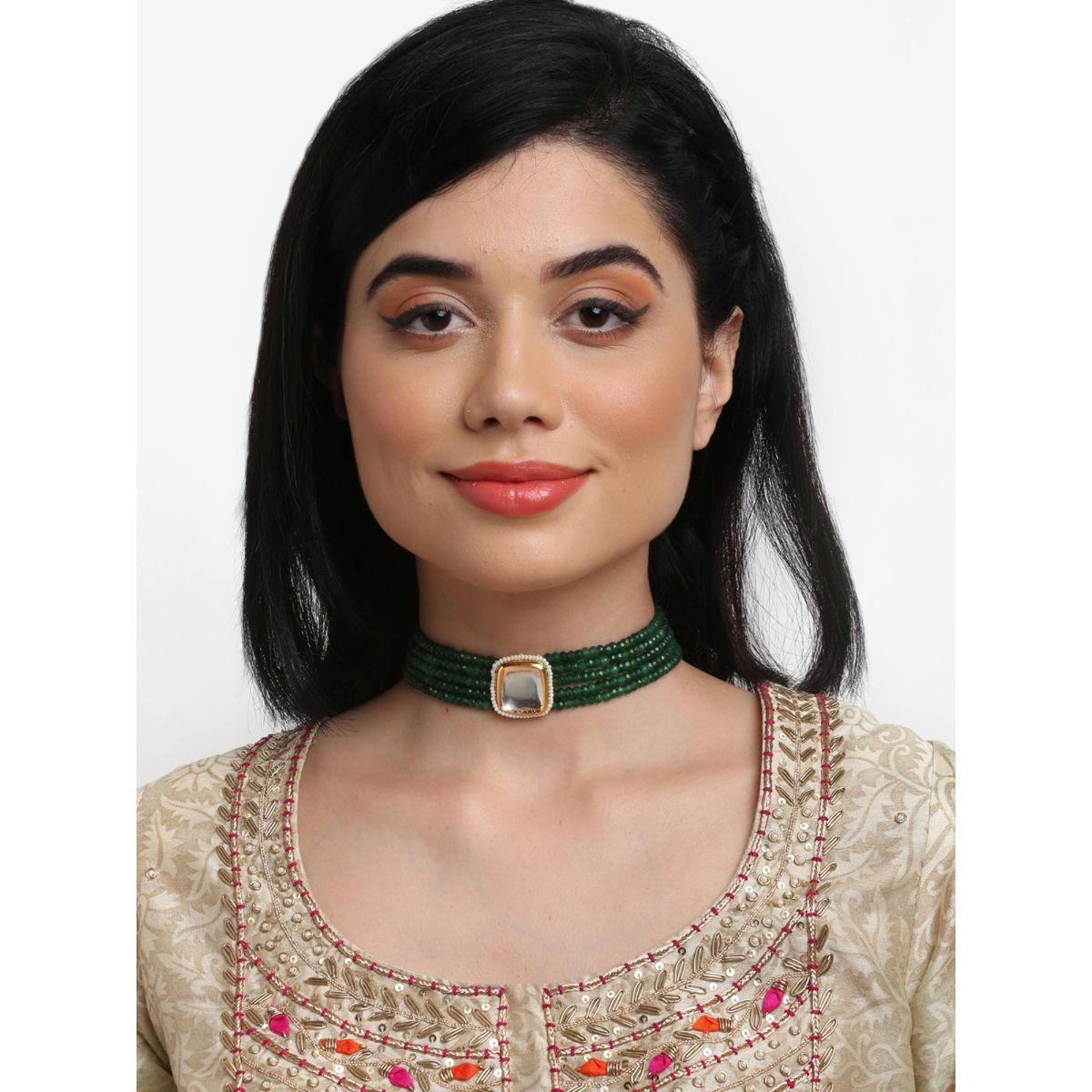 RUBY RAANG STUDIO Gold-Toned Green Gold-Plated Choker Necklace