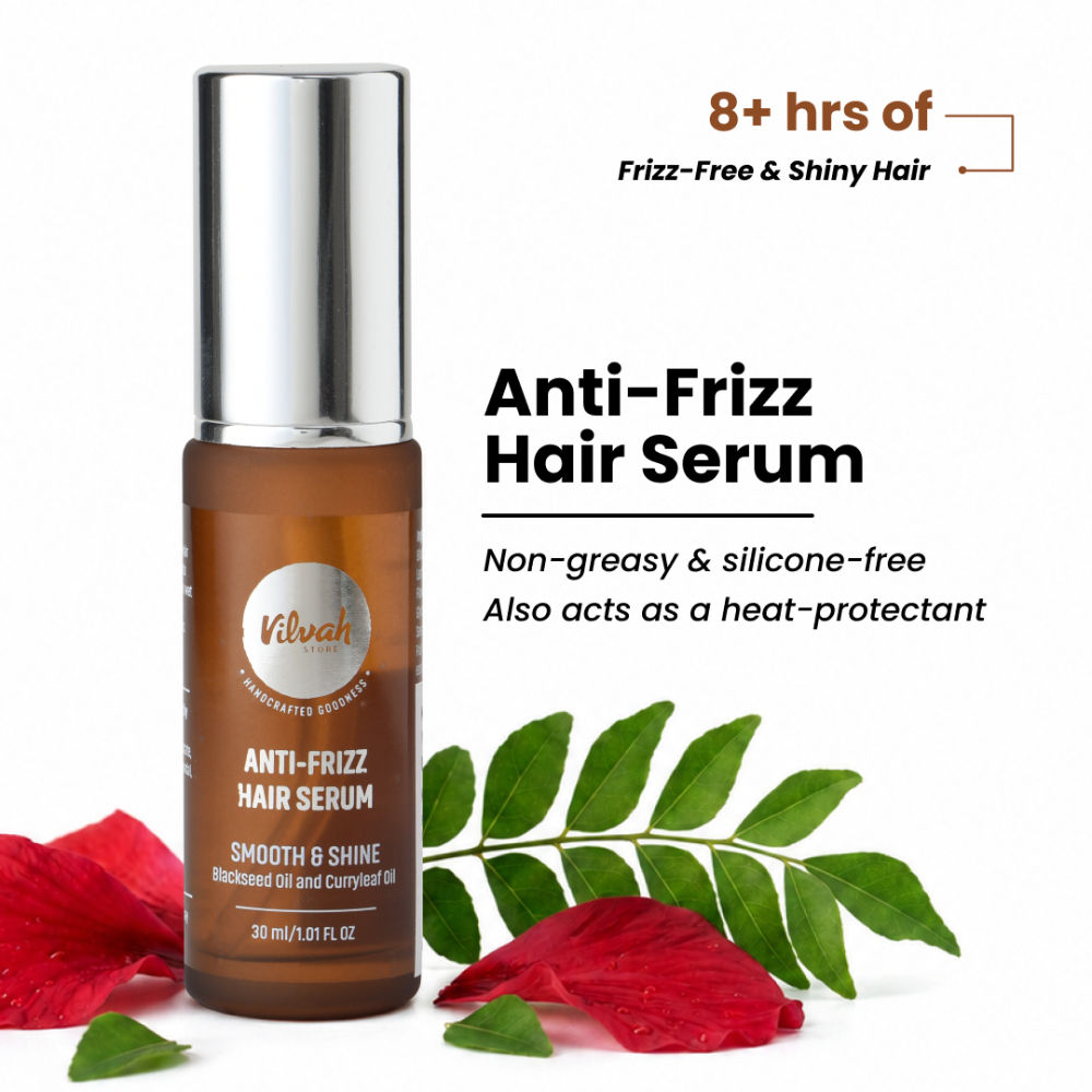 VILVAH Anti-Frizz Hair Serum with Black Seed Oil & Curry Leaf Oil, Prevents Split ends & Breakage