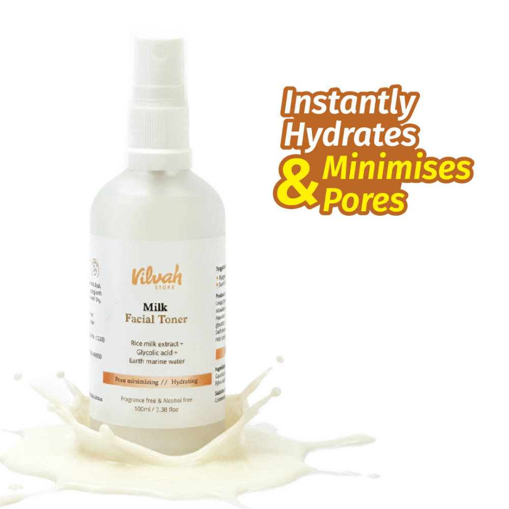 VILVAH Face Toner with Rice Milk extract, Glycolic acid & Earth Marine Water for Pore-minimizing