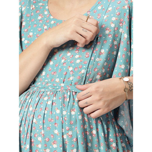 Buy Mamma's Maternity Arctic Blue Floral Rayon Feeding Dress Online